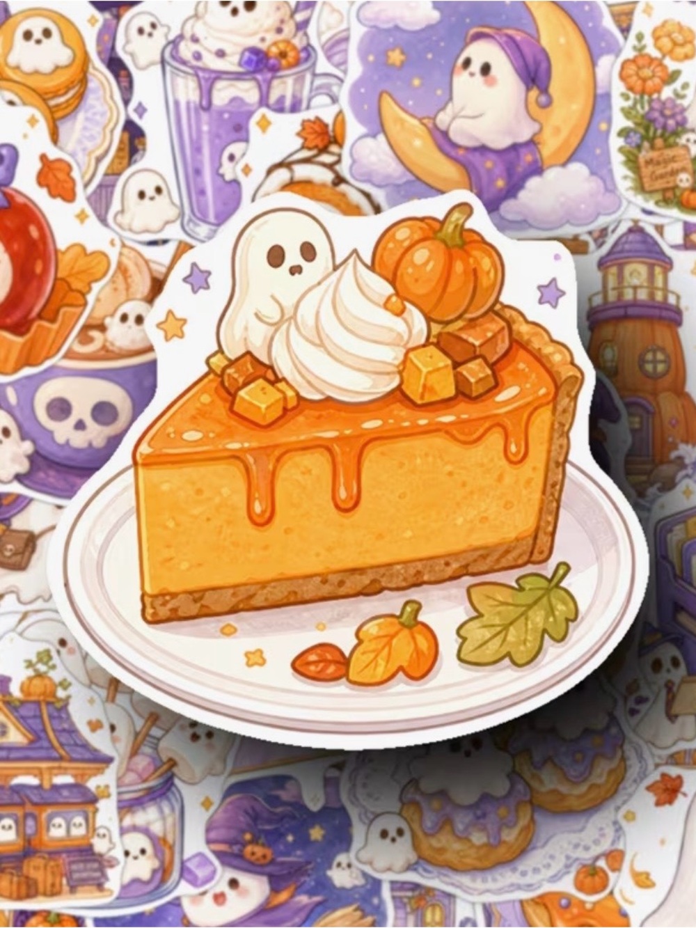50 Halloween Cute Ghost Stickers Purple Orange Reading Baking Cleaning Desserts - Picture 5 of 16